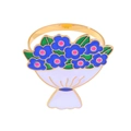 Detailed close-up of a gold alloy napkin ring featuring a blue enamel flower bouquet - Z1069-6 (Blue Flower Bouquet White Wrap)
