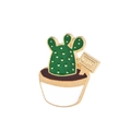 Épingle en émail cactus en pot de dessin animé en vert et blanc avec métal doré - Cactus avec Panneau (C1077-4)