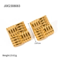 Square textured 18k gold plated stainless steel hoop earrings with woven design for women - Gold Style (JDE2308083)