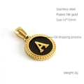 Detailed view of 18K gold plated stainless steel letter A pendant with black oil drip - Letter A