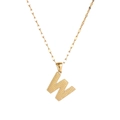 Close-up of golden letter W pendant with detailed metallic texture on a fine chain - Letter W