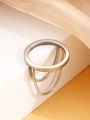 Silberner geometrischer Ring mit doppelten Schlangenkett-Anhängern in modernem Design - Edelstahlring (N-1097) / Silber
