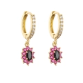 Orecchini in oro 18K con pietra ovale nera e cristalli rosa su sfondo bianco - Nero e Rosso Rosa