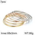 7-piece 3mm stacked bangles set in gold, rose gold and silver polished stainless steel - 7-Piece Set / 68x3mm / Mixed Colors