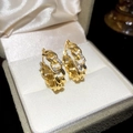 Macro-opname van Franse vintage gouden kettingoorbellen met zirkonia in een fluwelen doos - Goud