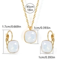 Gold plated stainless steel jewelry set with square white zircon necklace and earrings - Opal White