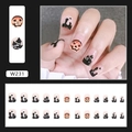 Detail of 24pcs Halloween press-on nails featuring orange pumpkins and ghost patterns - Halloween Carnival (W231) / Glue Type