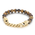 Tiger eye stone bead bracelet with gold metal chain and Buddha head charms - Gold Chain Buddha Head Tiger Eye Style(KB119250-BDJX)