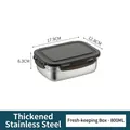Rectangular 800ml 316 stainless steel food container with black leakproof sealing lid - 800ML Rectangular Fresh-keeping Box With Lid