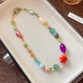 Handmade ceramic butterfly necklace with colorful beads and vintage gold OT clasp - Acrylic Ceramic Glass Bead Geometric Necklace