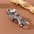 Vintage gothic wolf head full finger ring in retro silver punk style for men - Adjustable Open / D-Wolf Head Claw