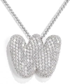 Silver 18K plated necklace with iced-out letter W pendant and box chain - Letter W / Silver