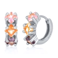 Eleganti orecchini a cerchio in argento S925 con tre pietre di zircone colorate quadrate - Argento