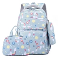 Light blue 3-piece school backpack set with rainbow patterns including lunch and pencil bag - Grey 3-Piece Set