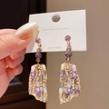 Orecchini pendenti con cristallo viola quadrato e perni in argento S925 da donna - Perno in Argento Oro Viola