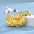 Portachiavi a forma di nuvola con sabbia mobile, orsetto bianco e fiori gialli - Fibbia Oro Chiaro + Orsetto Nuvola / Giallo Limone