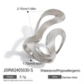 Minimalist silver wavy stainless steel ring with 5.1g irregular sculptural design - Irregular Streamline Wave Style (JDRW2405030-S)