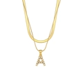 Double-layered gold snake chain necklace with pearl-encrusted letter A pendant - Letter A