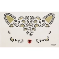 Adesivo per viso gatto con strass dorati e cuore rosso per trucco da festa - FG329 Gioielli Visage Gatto Cuore Rosso