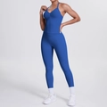 Königsblaues Yoga-Set mit V-Ausschnitt-Oberteil und High-Waist-Leggings für Fitness - Tiefseeblau