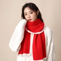 Winter red knitted scarf with white trim, cozy festive style for women and men - Knitted Border Scarf Bright Red