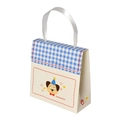 Cute cartoon handle gift box with blue checkered lid and white satin ribbon handle - Plaid Dog / 14*6*14cm / Blue Gingham/Cream White