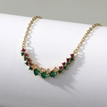 Detailed view of gold chain necklace with multicolor round zircon smile pendant crystals - Yellow Gold - Multicolor Zirconia (Style 2)