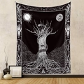 Bohemian black and white Tree of Life tapestry with sun and moon for room wall decor - 73X95CM / Brushed Fabric