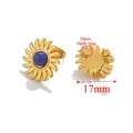 17mm gold sunflower stud earrings with blue tiger eye stone and open jump ring - Single Piece / Gold/Dark Blue