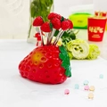 Creative strawberry-shaped stainless steel fruit fork set with vibrant red storage base - Strawberry Base + 10 Strawberry Forks