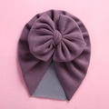 Detailed view of soft purple baby turban hat with oversized bow and gray lining - 18*21cm / Grape Purple