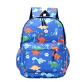 Blue dinosaur print kids backpack for school with mesh side pockets and front zip pocket - Blue