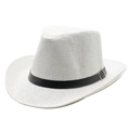 Chapeau de cowboy en paille tressée blanche avec ruban noir et boucle en argent - M(56-58cm) / Blanc