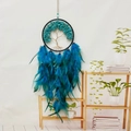 Handmade dream catcher with turquoise life tree stones and soft blue feathers wall decor - Shady Green Trees