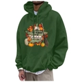 Dark green fleece hoodie with Thanksgiving pumpkin print and drawstring hood for men and women - S / Dark Green Grateful Text (62)
