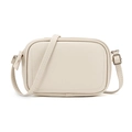 Close-up of cream square crossbody bag with decorative wavy stitching on the strap - Off-white