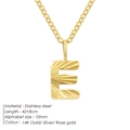 Elegant gold stainless steel necklace featuring a sunray textured initial E pendant - Letter E / 10mm Pendant / Gold