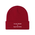 Wine red beanie with Thick Thighs Thin Patience embroidery for autumn and winter - One Size / Burgundy