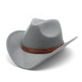 Detail of grey felt cowboy hat with embossed brown leather band and metallic studs - M (56-58cm) / Gray