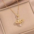 Collar de perlas Saturno bañado en oro con colgante de gota en una caja de regalo - Dorado (473)