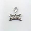 Silver bone-shaped pet collar pendant with sparkling rhinestones and lobster clasp - 16-Stone White Rhinestone Bone / 24mm