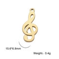 Golden stainless steel treble clef music note pendant with size and weight specs - Music Note / Gold