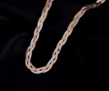 Three-tone braided stainless steel necklace in gold, silver, and rose gold finish - Three Strand Braided Chain / Three Colors