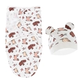 Detailed view of soft cotton newborn swaddle and matching hat with koala print pattern - Koala Swaddle + Hat Set