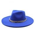 Elegant Royal Blue Fedora Hat with stylish Gold Chain Link decoration for fashion-forward style - One Size 58cm / Sapphire Blue