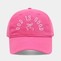 Pink cotton baseball cap featuring embroidered white text and bow on a curved brim hat - Adjustable / Rose Red