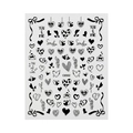 Black Valentine heart nail decals with bows and love text on white backdrop - C6502 / Black