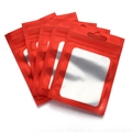 Red aluminum foil zip lock bag with transparent window and hanging hole for jewelry - 6x10cm / Red