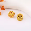 Golden cylinder spacer beads with hollow star patterns and red green zircon inlays - 23# Sand Gold Zircon Spacer Bead