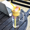 Clear plastic straw water bottle with yellow handle and SHAKE HANDS print - 40oz / Bright Yellow